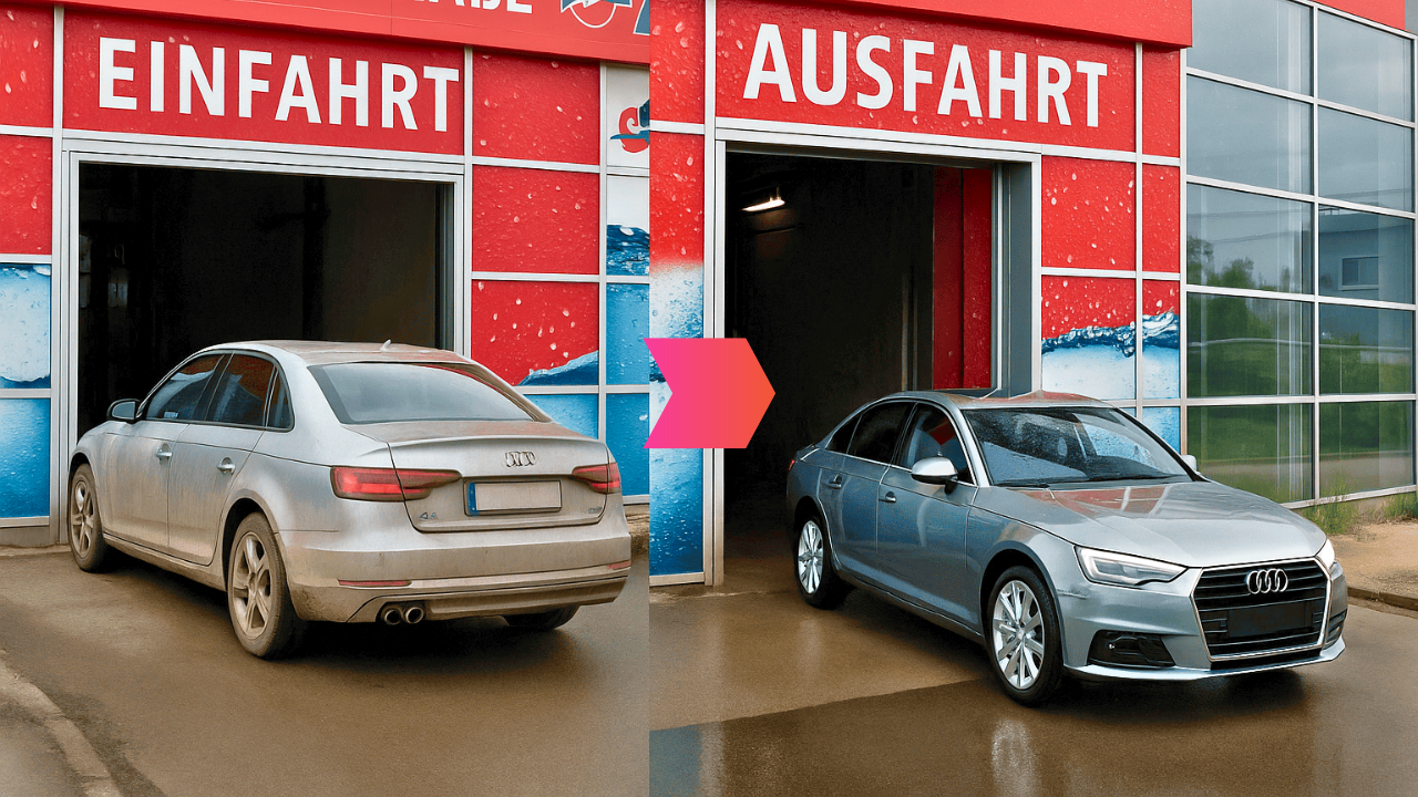Waschstraße Vorher-Nachher - Professionelle Autoreinigung